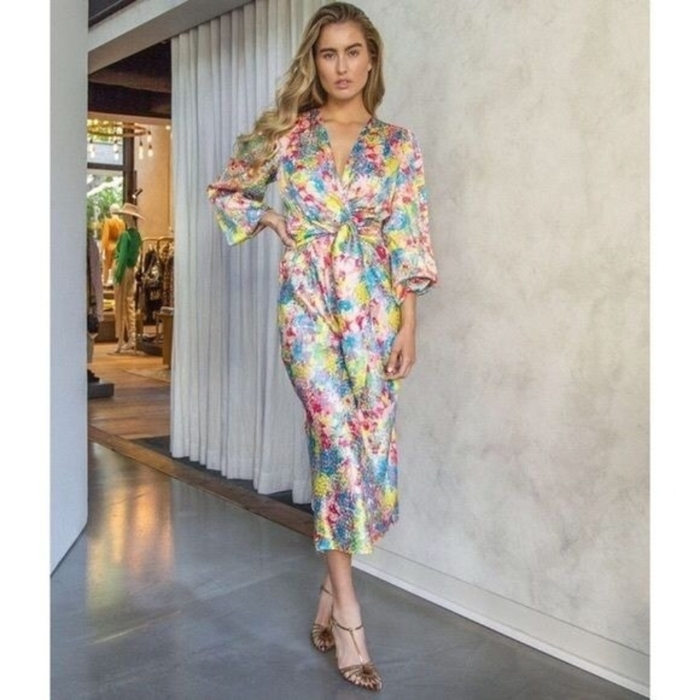 Ronny Kobo Collection Vibrant Floral Midi Dress Size Xs